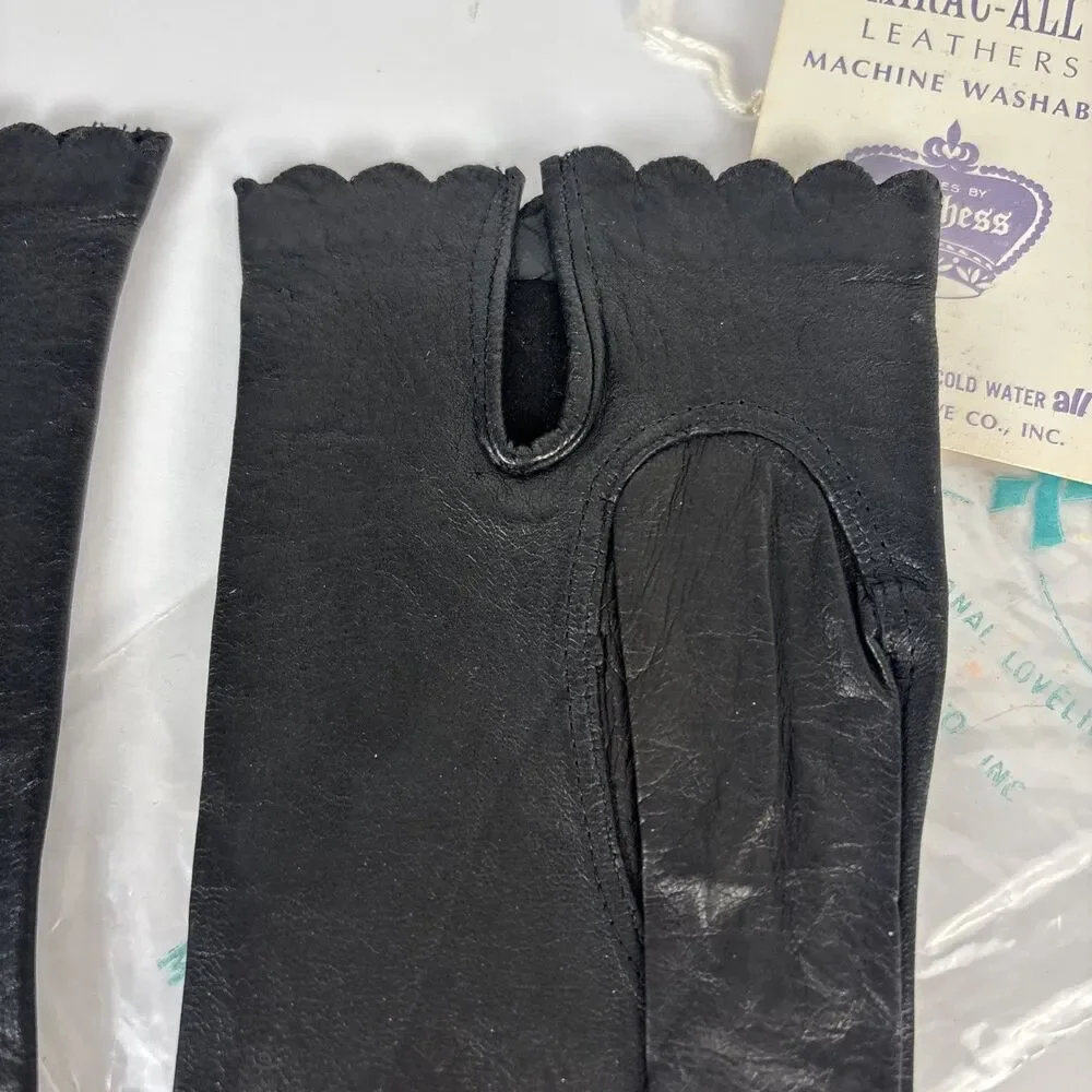 Duchess Leather Gloves Size 7 Black Made in Italy Wrist Length